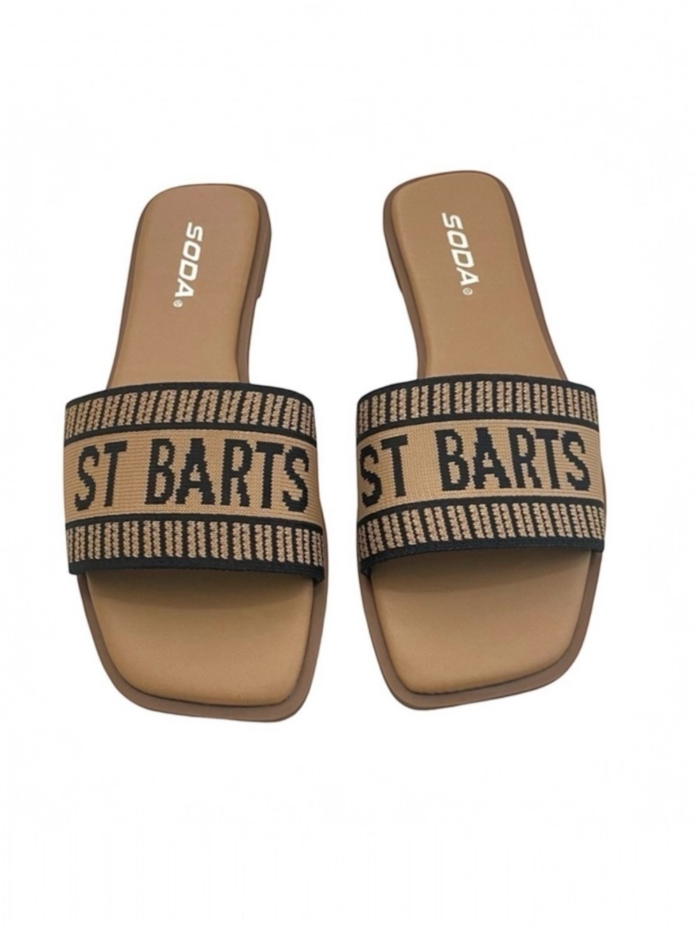 St Barts Tan and Black Sandals Slides Size 7